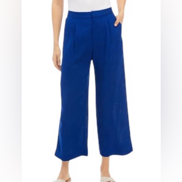 Women's Wide Leg Cropped Pants Pleated Front Pants linen blend pants size Large - Picture 1 of 11